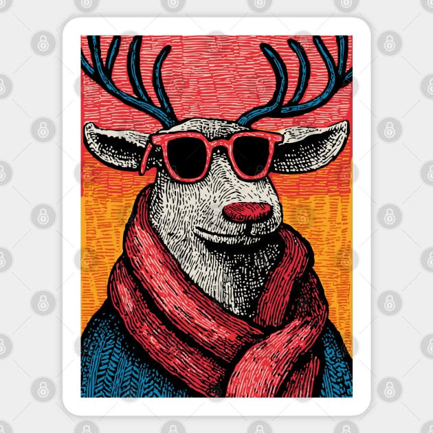 Vintage Reindeer in Scarf | Cozy Christmas Deer Sticker by TuncGK